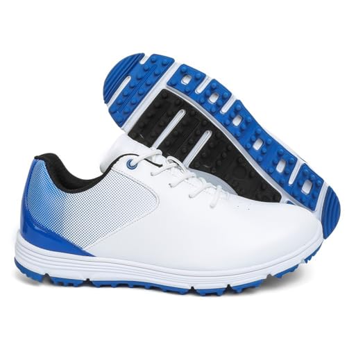 FJJLOVE wasserdichte Golfschuhe Für Männer Leder Golf Turnschuhe Stachellose Männliche Wanderschuhe Tägliche Freizeit Wanderschuhe,Blau,41 EU von FJJLOVE