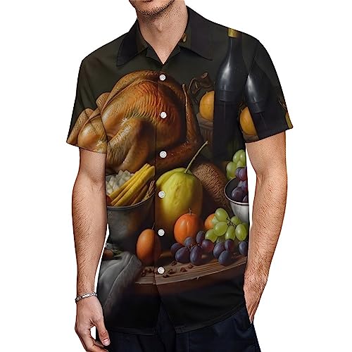 Happy Thanksgiving Day Herren-Hawaiian-Kurzarmhemden, lässiges Button-Down-lustiges Party-Strandhemd von FJQWKLF