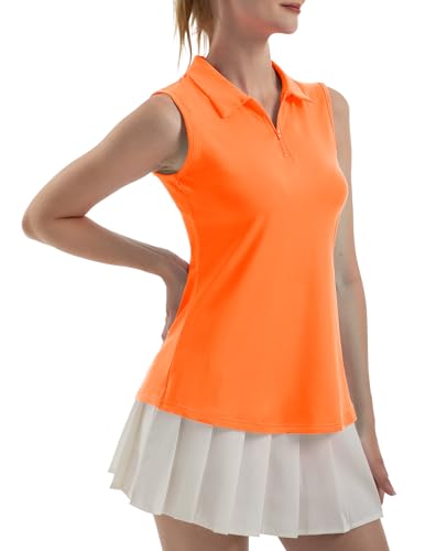 FKEEP Ärmelloses Poloshirt für Damen, Golf-Tank-Tops, Tank-Tops, T-Shirts, V-Ausschnitt mit Kragen, schnell trocknend, Workout, athletisch, 15 Bright Orange, 3X-Groß von FKEEP