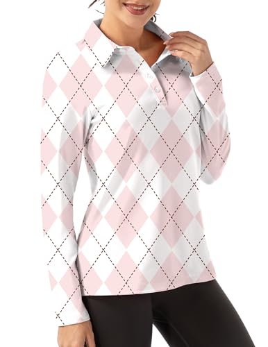FKEEP Langärmeliges Poloshirt für Damen, Golf, Sport, Sportbekleidung, Tennis, Activewear, 21 Rosa kariert, X-Groß FKEEP Langärmeliges Poloshirt für Damen, Golf, Sport, Sportbekleidung, Tennis, Activewear, 21 Rosa kariert, X-Groß von FKEEP