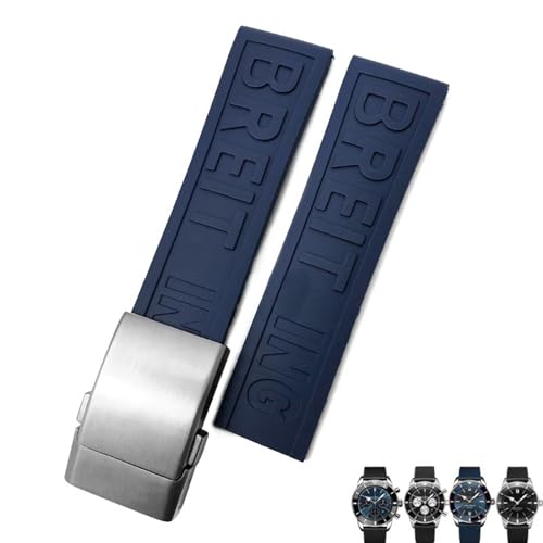 FKIMKF Weiches Gummi-Armband für Breitling Avenger Navitimer 20 mm, 22 mm, 24 mm, Silikon-Armband, Schwarz / Blau, wasserdicht, Uhrenarmband, Uhrenarmband, 22 mm, Achat von FKIMKF