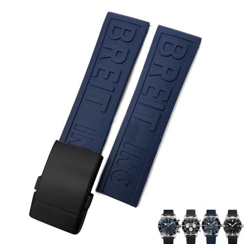 FKIMKF Weiches Gummi-Armband für Breitling Avenger Navitimer 20 mm, 22 mm, 24 mm, Silikon-Armband, Schwarz / Blau, wasserdicht, Uhrenarmband, Uhrenarmband, 22 mm, Achat von FKIMKF