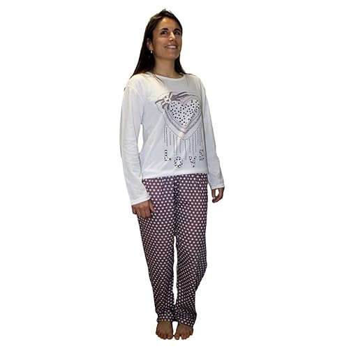 FLASHPIJAMAS Damen Schlafanzug 100% Baumwolle 2-teilig Lange Ärmel und Hose. Bedruckt auf Rundhalsausschnitt, weich und atmungsaktiv. Modell Ranco von FLASHPIJAMAS