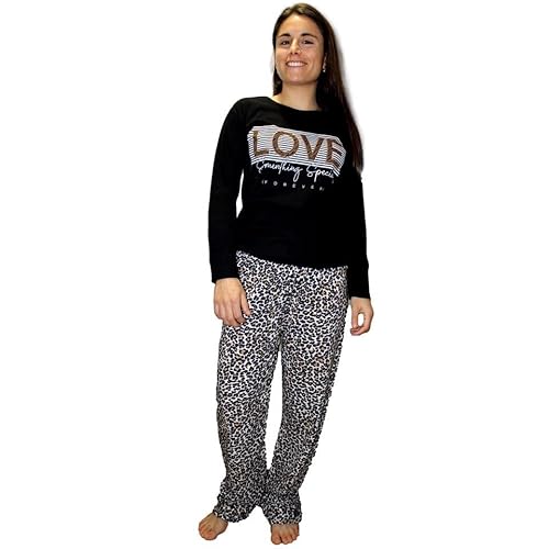 FLASHPIJAMAS Damen Schlafanzug 100% Baumwolle 2-teilig Lange Ärmel und Hose. Bedruckt auf Rundhalsausschnitt, weich und atmungsaktiv. Modell Serena von FLASHPIJAMAS