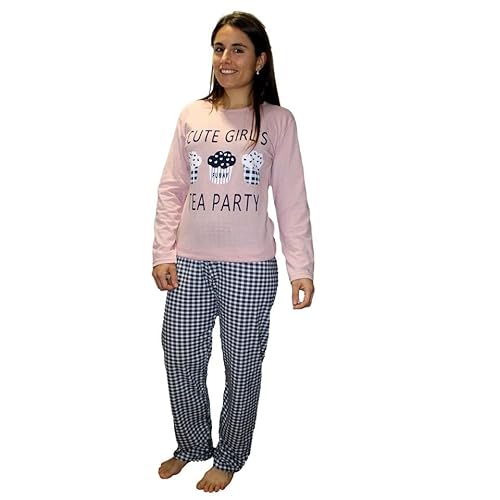 FLASHPIJAMAS Damen Schlafanzug 100% Baumwolle 2-teilig Lange Ärmel und Hose. Bedruckt auf Rundhalsausschnitt, weich und atmungsaktiv. Modell Arenas von FLASHPIJAMAS