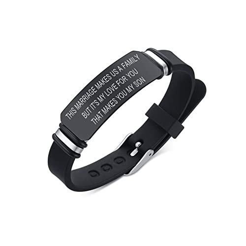 An Mein Bonus Sohn Armband, Inspirational Graviert Meinem Sohn Silikonarmband Armband Geschenk Geburtstag Hochzeit Geschenk Mutter zum Sohn Geschenk Stiefsohn Geschenk Schwiegersohn Schmuck Gift von FLHEART