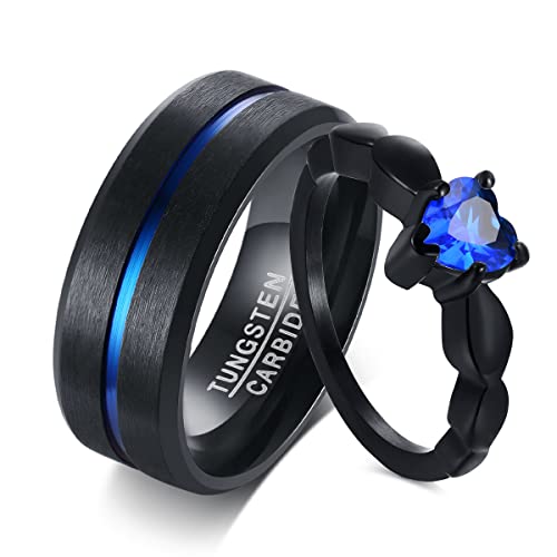 FLHEART Personalisierte Paar Ringe: Benutzerdefinierte Gravur Name 2 Ton Edelstahl und Wolfram Matching Promise Ring Hochzeit Band Verlobungsring für ihn und sie, Paar Schmuck Geschenkidee von FLHEART