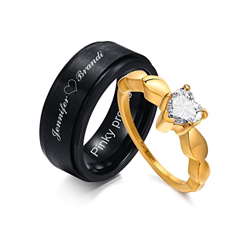 FLHEART Seine und ihr personalisiertes Paar Ringband Custom Graving Spinner Ring Sets Matching Hochzeitsbänder Engagement Vertrauensring Für Herren Damen er und sie von FLHEART