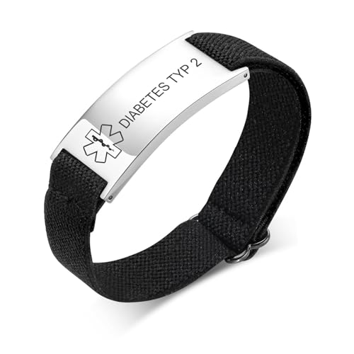 Notfallarmband Medizinisches Alarm Armband - Elastische Verstellbare Medizinisch Armband mit Gravur DIABETES TYP 2, SOS ID Armband für Erwachsene und Kinder, Notfall Armbänder für Herren Damen Kinder von FLHEART