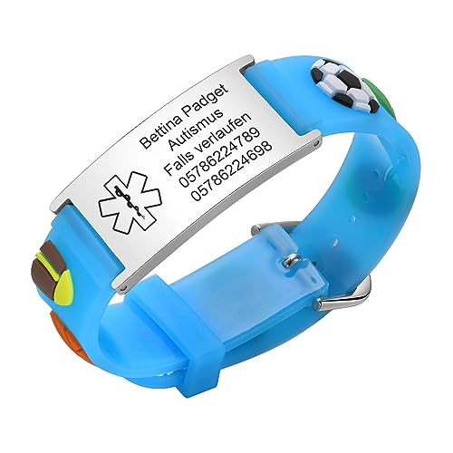 Notfallarmband SOS Armband Kinder Telefonnummer - Wasserfest Silikon Anti Verloren Kinder Namenarmband Identifikationsarmband Kinderarmband Personalisiertes Medizinisches ID Armband für Mädchen Jungen von FLHEART