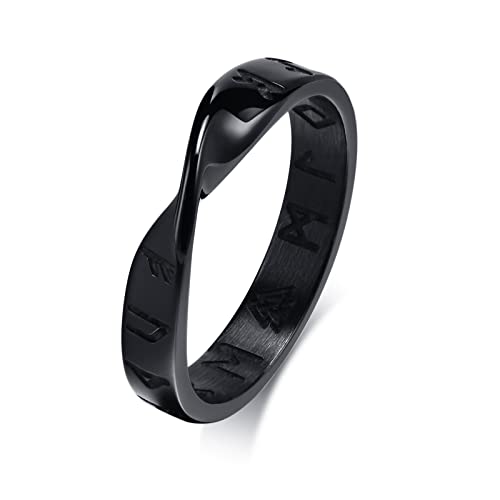 Verdrehter Mobius Wikinger Ring Band : Amulett Edelstahl Unendlichkeit Norse Odal Viking Runen Nordic Verlobungsring Hochzeit Band für Männer Frauen, Schutz Schmuck Geschenk,Schwarz,Größe 57 (18.1) von FLHEART