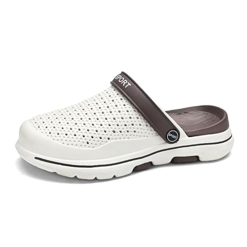 FLIOZY Herren-Sandalen, atmungsaktiv, Netzstoff, Wanderschuhe, Sneaker, offener Rücken, Schlupfschuhe, schnelltrocknende Hausschuhe, Weiß / Braun, 40 EU von FLIOZY