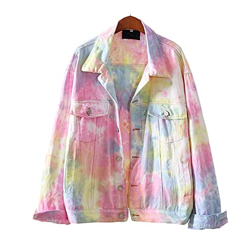 FLLLYQ Damen Jeansjacke, Rainbow Tie-Dye-Denimjacke Mit Farbverlauf, Große Bunte Koreanische Frische Jeansjacke Für Unisex/Paare/Teenager, L von FLLLYQ