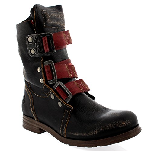 FLY London Damen Stif Ziehen Auf Schnalle Militär Leder Stiefeletten - Schwarz - 40 von FLY London