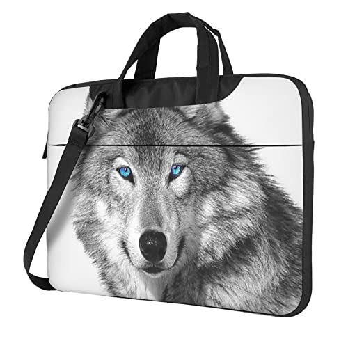 Art Ladybug Tracks bedruckte Laptop-Umhängetasche – Kuriertasche, Aktentasche, Computertasche für Damen und Herren, Blauäugiger Wolf, 14 inch von FLYIFE