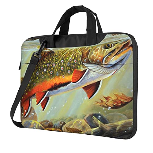 Art Ladybug Tracks bedruckte Laptop-Umhängetasche – Kuriertasche, Aktentasche, Computertasche für Damen und Herren, Brook Forellenfischen, 14 inch von FLYIFE