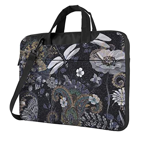 Art Ladybug Tracks bedruckte Laptop-Umhängetasche – Kuriertasche, Aktentasche, Computertasche für Damen und Herren, Libellen grau, 13 inch von FLYIFE