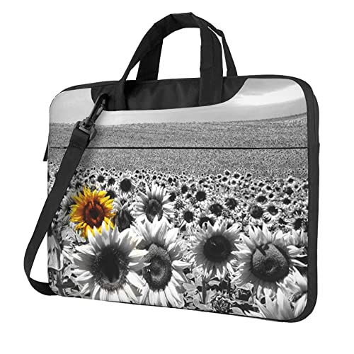 Elegante Laptop-Umhängetasche mit violettem Blumendruck, Kuriertasche, Aktentasche, Computertasche, Tasche für Damen und Herren, Schwarz-weiße Sonnenblumen., 15.6 inch von FLYIFE