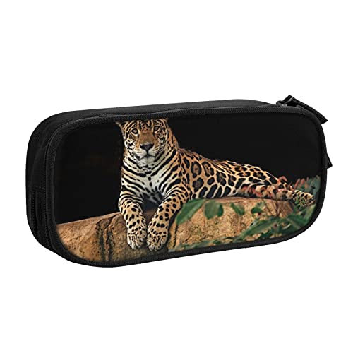 FLYIFE Afrikanische Wildtiere Leopard On Rock Große Federtasche mit 2 Fächern Federmäppchen Federmäppchen Beutel Organizer für Mädchen Jungen Student Schule Büro Universität -, Schwarz , Einheitsgröße, Schulranzen von FLYIFE