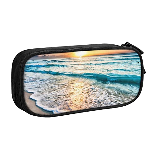 FLYIFE Beach Sunset Ocean Waves Große Federtasche mit 2 Fächern Federmäppchen Federmäppchen Federmäppchen Beutel Organizer für Mädchen Jungen Student Schule Büro Uni -, Schwarz , Einheitsgröße, Schulranzen von FLYIFE