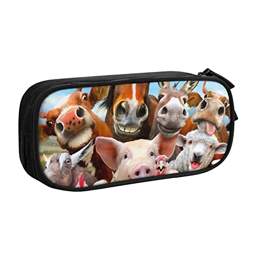 FLYIFE Farm Animals Große Federtasche mit 2 Fächern, Federmäppchen, Federmäppchen, Tasche, Organizer für Mädchen, Jungen, Studenten, Schule, Büro, Universität, Schwarz , Einheitsgröße, Schulranzen von FLYIFE