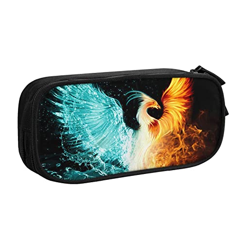 FLYIFE Feuer und Wasser Phoenix Große Federtasche mit 2 Fächern Federmäppchen Federmäppchen Bleistiftbeutel Tasche Organizer für Mädchen Jungen Student Schule Büro Universität, Schwarz , Einheitsgröße, Schulranzen von FLYIFE