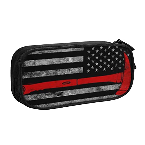 FLYIFE Feuerwehr-Axt Red Line Flagge Große Federtasche mit 2 Fächern Federmäppchen Federmäppchen Bleistiftbeutel Tasche Organizer für Mädchen Jungen Student Schule Büro Uni -, Schwarz , Einheitsgröße, Schulranzen von FLYIFE