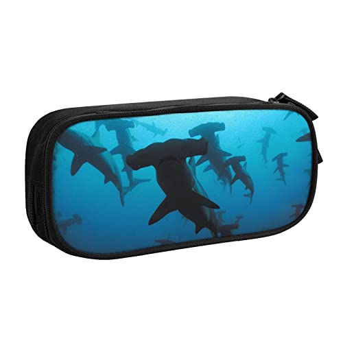 FLYIFE Hammerhead Sharks Große Federtasche mit 2 Fächern, Federmäppchen, Federmäppchen, Tasche, Organizer für Mädchen, Jungen, Studenten, Schule, Büro, Universität, Schwarz , Einheitsgröße, Schulranzen von FLYIFE