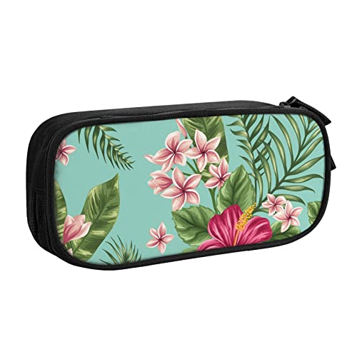 FLYIFE Hawaiianische tropische Blätter Blumen große Federtasche mit 2 Fächern Federmäppchen Federmäppchen Bleistiftbeutel Tasche Organizer für Mädchen Jungen Student Schule Büro Universität -, Schwarz , Einheitsgröße, Schulranzen von FLYIFE