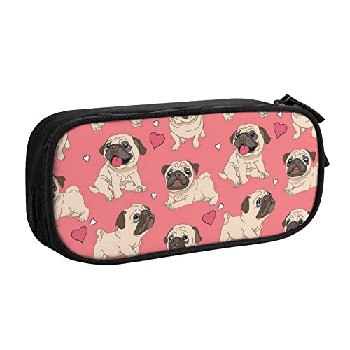 FLYIFE Lustige Cartoon Mops Welpe Hund Große Federtasche mit 2 Fächern Federmäppchen Federmäppchen Federmäppchen Beutel Organizer für Mädchen Jungen Student Schule Büro College -, Schwarz , Einheitsgröße, Schulranzen von FLYIFE