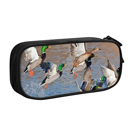 FLYIFE Mallard Ducks Große Federtasche mit 2 Fächern Federmäppchen Federmäppchen Bleistiftbeutel Tasche Organizer für Mädchen Jungen Student Schule Büro Universität, Schwarz , Einheitsgröße, Schulranzen von FLYIFE