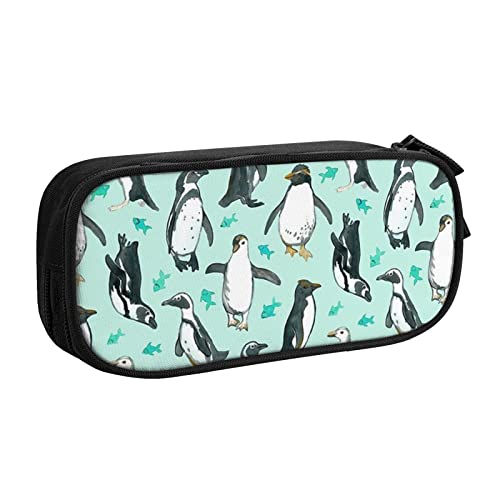 FLYIFE Niedliche Pinguine große Federtasche mit 2 Fächern Federmäppchen Federmäppchen Bleistiftbeutel Tasche Organizer für Mädchen Jungen Student Schule Büro Universität, Schwarz , Einheitsgröße, Schulranzen von FLYIFE