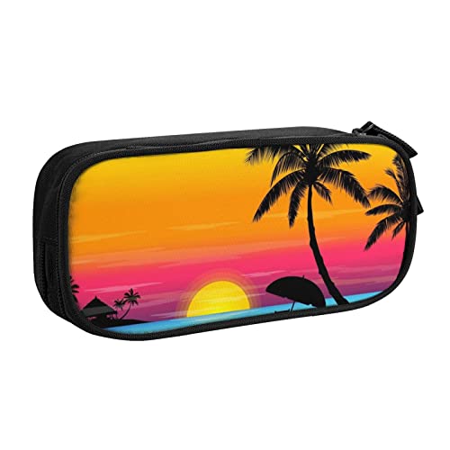 FLYIFE Sunset Palm Tree Große Federtasche mit 2 Fächern Federmäppchen Federmäppchen Federmäppchen Tasche Organizer für Mädchen Jungen Student Schule Büro Universität, Schwarz , Einheitsgröße, Schulranzen von FLYIFE