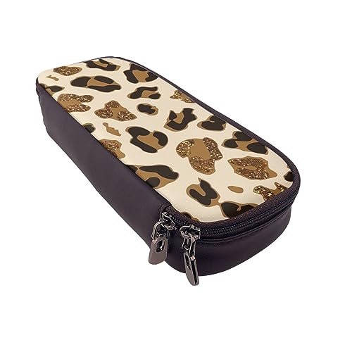 FLYIFE Tiger Paar Leder Federmäppchen Reißverschluss Bleistift Stift Fall Klappe Bleistift Pouch Tasche Organizer für Mädchen Jungen Student Schule Büro College, Animal Leopard, Einheitsgröße, von FLYIFE