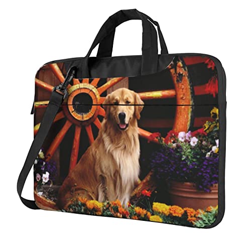 Golden Retriever bedruckte Laptop-Umhängetasche – Kuriertasche, Aktentasche, Computertasche, Tasche für Damen und Herren, Golden Retriever, 14 inch von FLYIFE