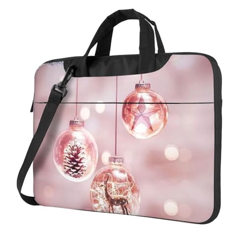 Golden Retriever bedruckte Laptop-Umhängetasche – Kuriertasche, Aktentasche, Computertasche, Tasche für Damen und Herren, Rosa Weihnachtskugel, 14 inch von FLYIFE