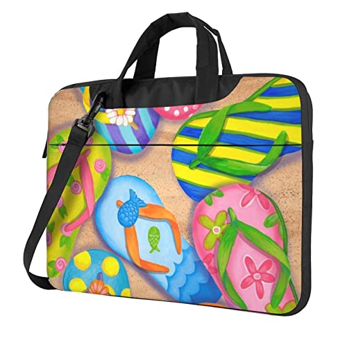 Laptop-Umhängetasche mit Blumenmuster, Kolibri-Stickerei, bedruckt, Kuriertasche, Aktentasche, Computertasche, Tasche für Damen und Herren, Funny Flip Flops Hausschuhe Art Sandalen, 13 inch von FLYIFE