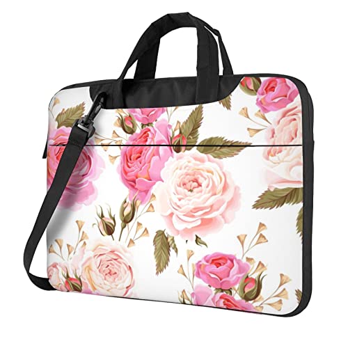 Laptop-Umhängetasche mit Blumenmuster, Rosa, bedruckt, Kuriertasche, Aktentasche, Computertasche, Tasche für Damen und Herren, Blume, Rose, Rosa, 13 inch von FLYIFE