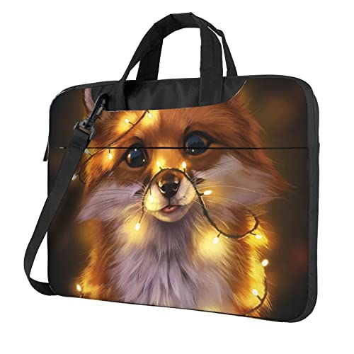 Laptop-Umhängetasche mit Dampfzug bedruckt, Kuriertasche, Aktentasche, Computertasche, Tasche für Damen und Herren, Niedlicher Fuchs, 14 inch von FLYIFE