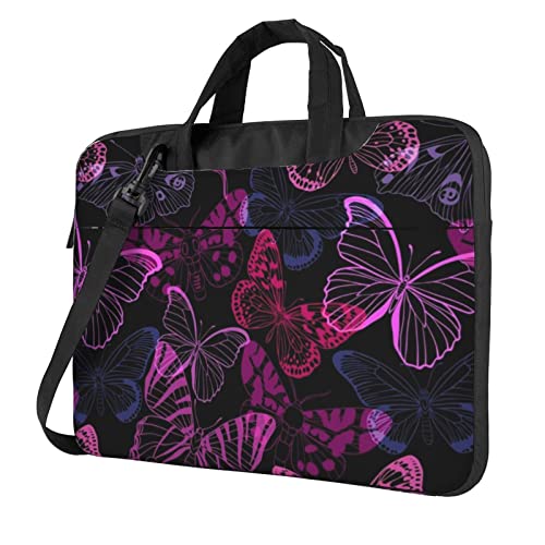 Laptop-Umhängetasche mit Dampfzug bedruckt, Kuriertasche, Aktentasche, Computertasche, Tasche für Damen und Herren, rosa Schmetterling (Pink Butterfly), 13 inch von FLYIFE