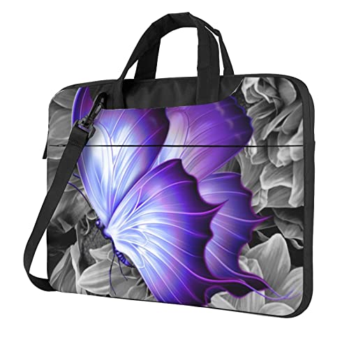 Laptop-Umhängetasche mit Dampfzug bedruckt, Kuriertasche, Aktentasche, Computertasche, Tasche für Damen und Herren, violettfarbener schmetterling, 14 inch von FLYIFE