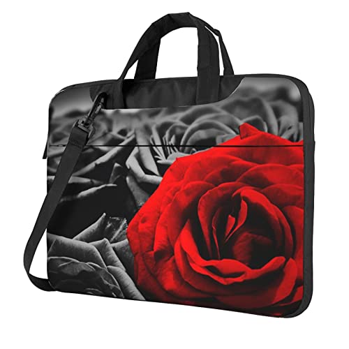 Laptop-Umhängetasche mit Golfplatz-Motiv, Kuriertasche, Aktentasche, Computertasche, Tasche für Damen und Herren, Schwarze, weiße und rote Rosen, 15.6 inch von FLYIFE