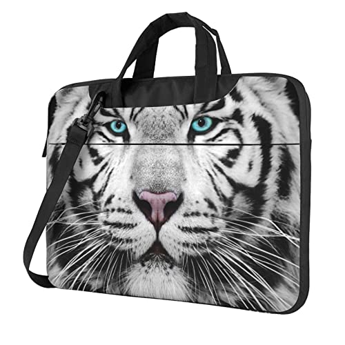 Laptop-Umhängetasche mit Golfplatz-Motiv, Kuriertasche, Aktentasche, Computertasche, Tasche für Damen und Herren, Tiger mit blaugrünen Augen, 15.6 inch von FLYIFE