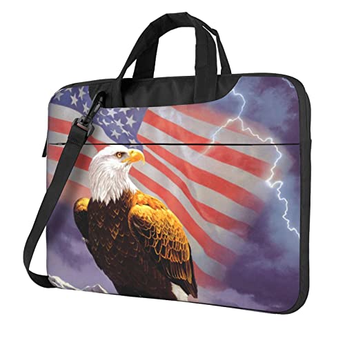 Laptop-Umhängetasche mit Gothic-Motiv und schwarzen Rosen – Kuriertasche, Aktentasche, Computertasche, Tasche für Damen und Herren, Adler mit USA-Flagge, 13 inch von FLYIFE