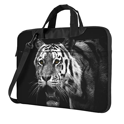 Laptop-Umhängetasche mit Gothic-Motiv und schwarzen Rosen – Kuriertasche, Aktentasche, Computertasche, Tasche für Damen und Herren, Schwarzer und weißer Tiger, 14 inch von FLYIFE