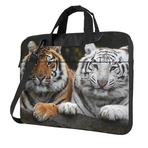 Laptop-Umhängetasche mit Gothic-Motiv und schwarzen Rosen – Kuriertasche, Aktentasche, Computertasche, Tasche für Damen und Herren, Tigerpaar, 15.6 inch von FLYIFE