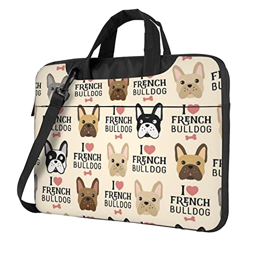 Laptop-Umhängetasche mit Katzen- und Reflexionstiger-Tierdruck, Kuriertasche, Aktentasche, Computertasche, Tasche für Damen und Herren, I Love Französische Bulldogge, 15.6 inch von FLYIFE