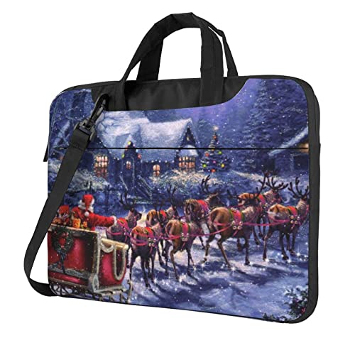 Laptop-Umhängetasche mit Katzen- und Reflexionstiger-Tierdruck, Kuriertasche, Aktentasche, Computertasche, Tasche für Damen und Herren, Snow Night Weihnachtsmann und Reh, 15.6 inch von FLYIFE