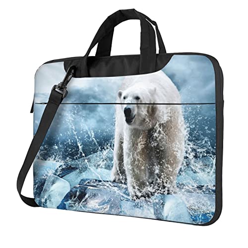 Laptop-Umhängetasche mit Landschaftsmalerei, bedruckt, Kuriertasche, Aktentasche, Computertasche, Tasche für Damen und Herren, Cool Animal White Eisbär, 13 inch von FLYIFE