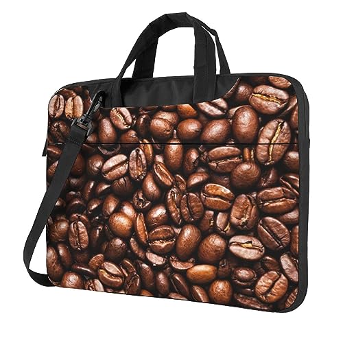 Laptop-Umhängetasche mit Landschaftsmalerei, bedruckt, Kuriertasche, Aktentasche, Computertasche, Tasche für Damen und Herren, Lustige geröstete Kaffeebohnen, 13 inch von FLYIFE